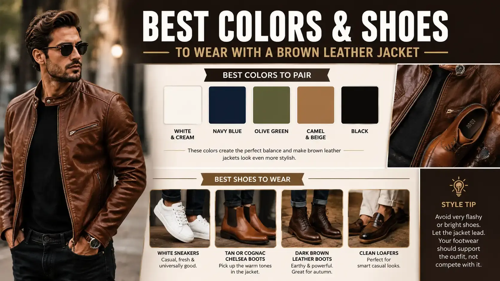 Best Colors and Shoes to Wear with a Brown Leather Jacket