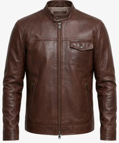 Bickford Cognac Brown Leather Biker Jacket