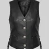 Black Biker Leather Vest For Women
