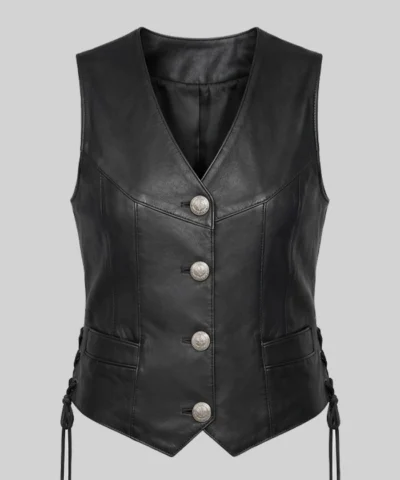 Black Biker Leather Vest For Women