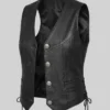 Black Biker Leather Vest For Womens