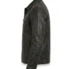 Black Distressed Real Leather Trucker Jacket
