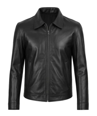 Black Harrington Leather Jacket For Mens Front View