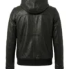 Black Leather Bomber Jacket with Hood