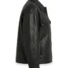 Black Leather Drop Shoulder Trucker Jacket