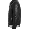 Black Leather Shirt Collar Varsity Jacket