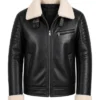 Black Leather White Shearling Collar Jacket