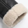 Black Leather White Shearling Collar Jacket For Men Back Side Cuff Close Up