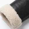Black Leather White Shearling Collar Jacket For Men Front Side Cuff Close Up
