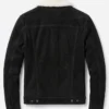 Black Suede Trucker Shearling Collar Jacket