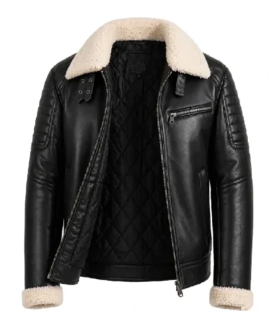 Black White Shearling Collar Jacket