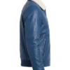 Blue Leather Shearling Collar Jacket