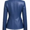 Blue Single Button Leather Blazer
