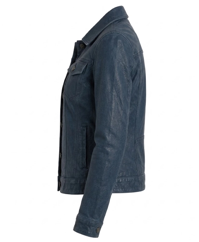 Blue Washed Harrington Leather Jacket