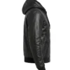 Bomber Hooded Black Leather Jacket
