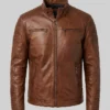 Brown Distressed Cafe Racer Biker Vintage Motorcycle Leather Jacket For Mens