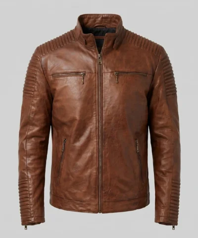 Brown Distressed Cafe Racer Biker Vintage Motorcycle Leather Jacket For Mens