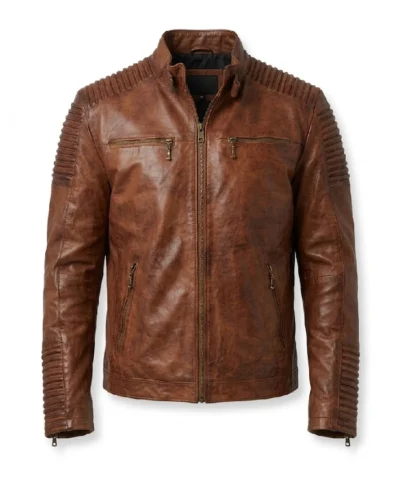 Brown Distressed Cafe Racer Mens Biker Vintage Motorcycle Leather Jacket