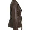 Brown Leather Jacket with Belted Closure