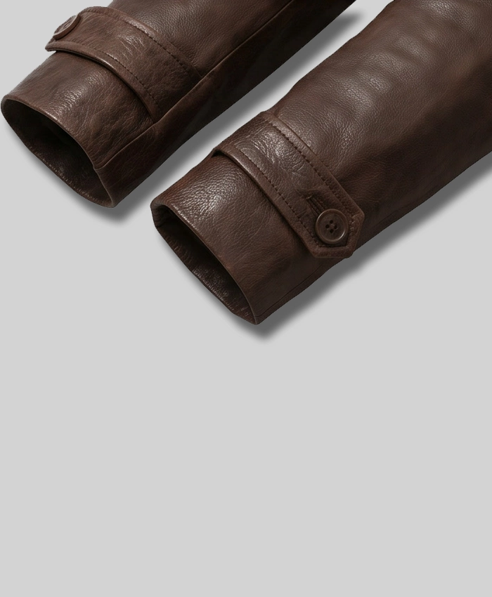 Brown Leather Trench Coat with Attached Hood Women