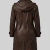Brown Leather Trench Coat with Attached Hood Womens