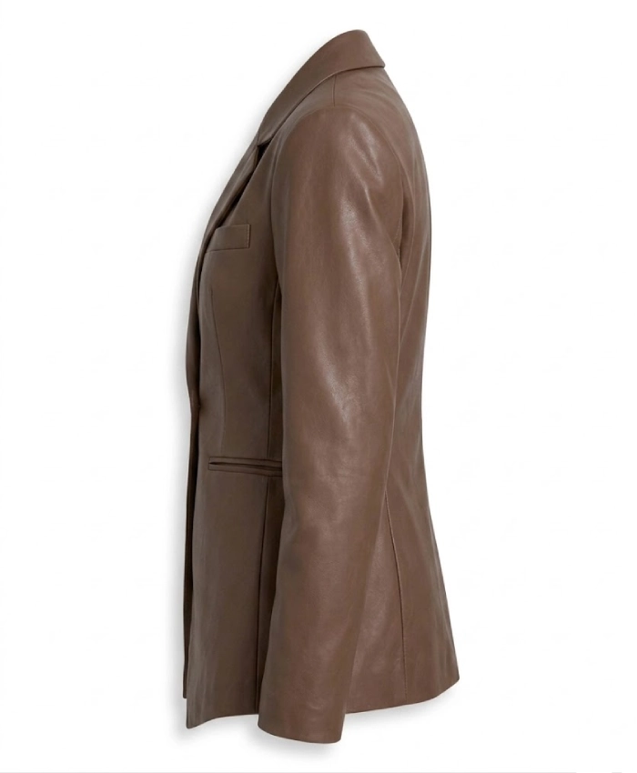 Brown Two Button Leather Blazer