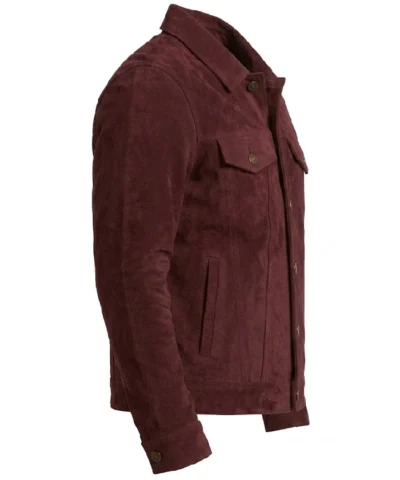 Burgundy Trucker Suede Leather Jacket