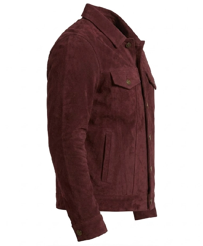 Burgundy Trucker Suede Leather Jacket
