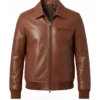 Buy Zanvek Brown Leather Bomber Jacket