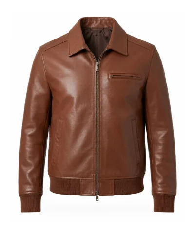 Buy Zanvek Brown Leather Bomber Jacket