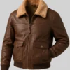 Calista Brown Shearling Leather Jacket Front