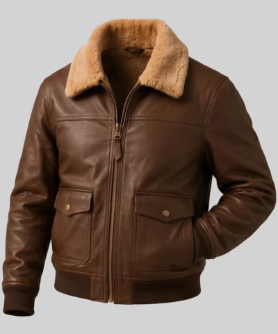 Calista Brown Shearling Leather Jacket Front