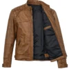 Camel Brown Mens Real Lambskin Leather Biker Jacket