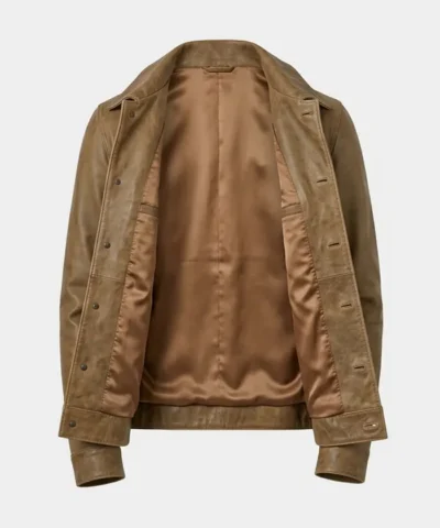 Camel Wax Leather Trucker Jacket for Mens