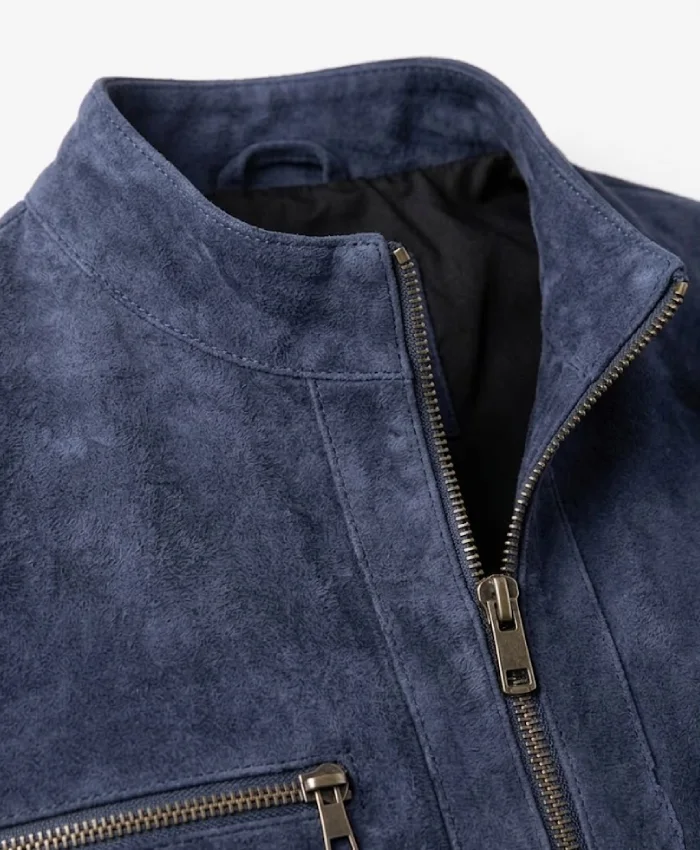 Charcoal Navy Blue Biker Jacket