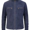 Charcoal Navy Blue Suede Biker Jacket