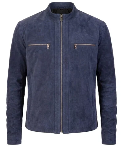 Charcoal Navy Blue Suede Biker Jacket
