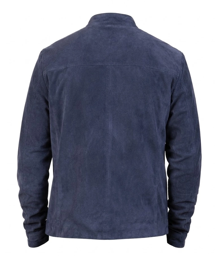 Charcoal Navy Suede Biker Jacket