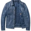 Classic Mens Blue Washed Leather Jacket