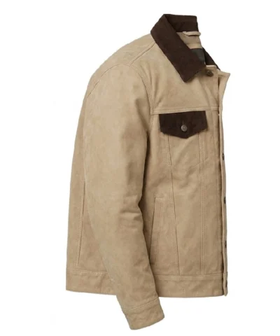 Classic Real Suede Camel Trucker Style Jacket