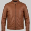 Classic Tan Biker Leather Jacket For Mens