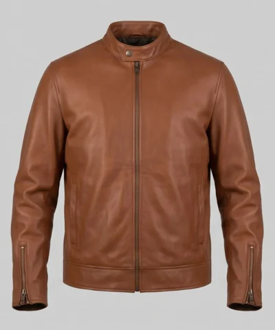 Classic Tan Biker Leather Jacket For Mens