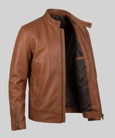 Classic Tan Biker Leather Jacket Mens