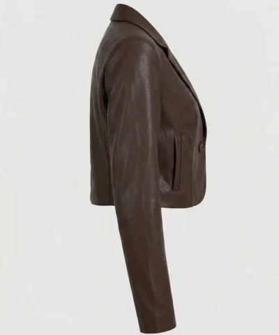 Cognac Single Button Leather Cropped Blazer
