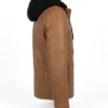 Cognac Wax Leather Jacket with Removable Hood