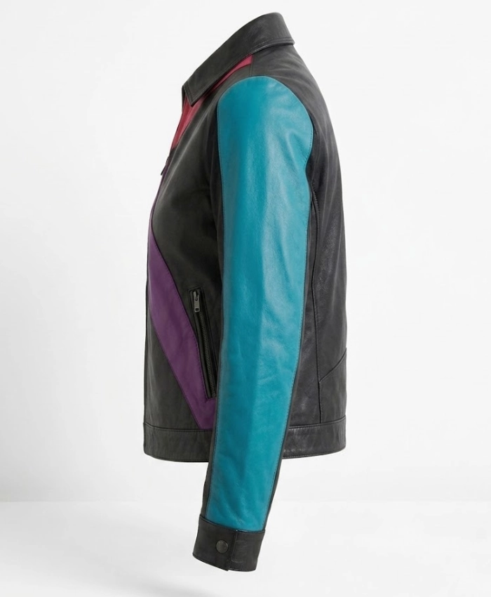 Color block Biker Leather Bomber Jacket