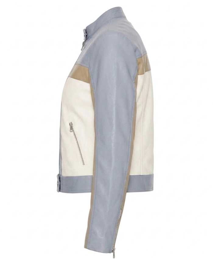 Colorblock Leather Biker Jacket
