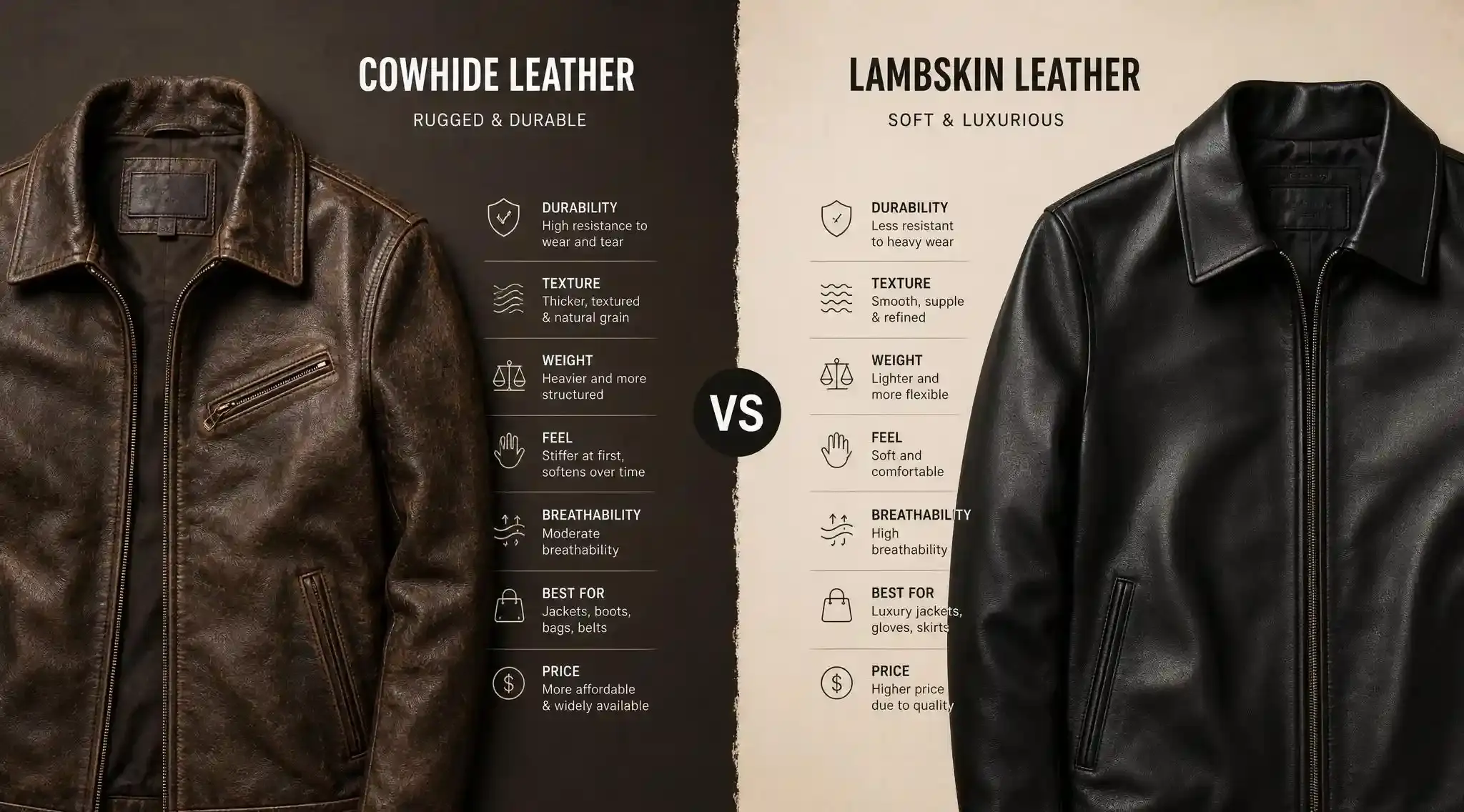 Cowhide vs Lambskin Leather Jackets Key Differences
