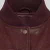 Cropped Bomber Leather Maroon Jacket For Womens