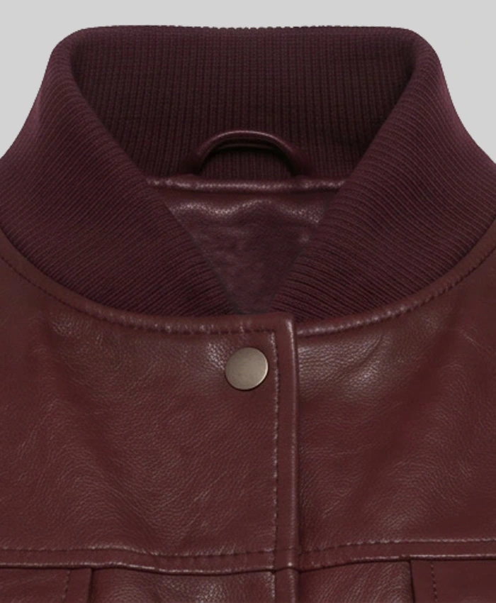 Cropped Bomber Leather Maroon Jacket For Womens